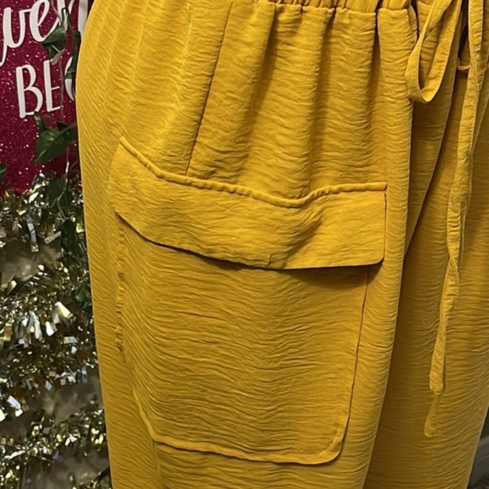 NYCC Pull On Adjustable Waist Button Detail Cargo Ankle Pants, XL, Yellow - Picture 14 of 14